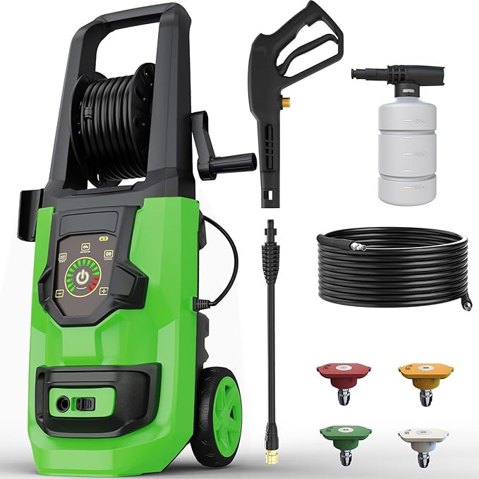 Pressure Washer, 5000PSI 3.2GPM Adjustable Touch Screen with 55FT Total Length 4 Nozzles for Driveways Cars-VerdiqueGarden