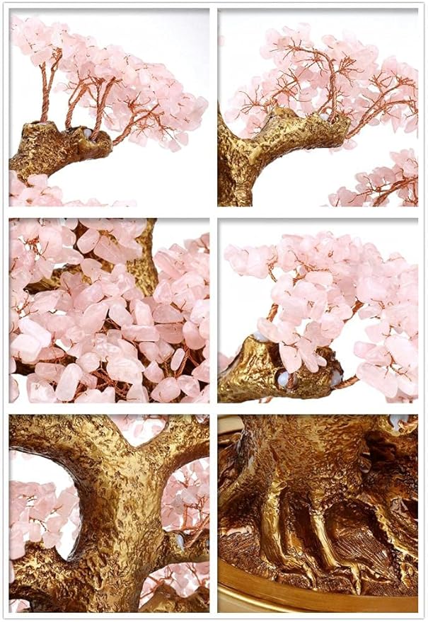 Feng Shui Money Tree Large Pine Tree Style Crystal Quartz Lucky Tree Gem Tree for Office Home Feng Shui Decoration for Wealth/Fortune and Luck (Pink)-VerdiqueGarden