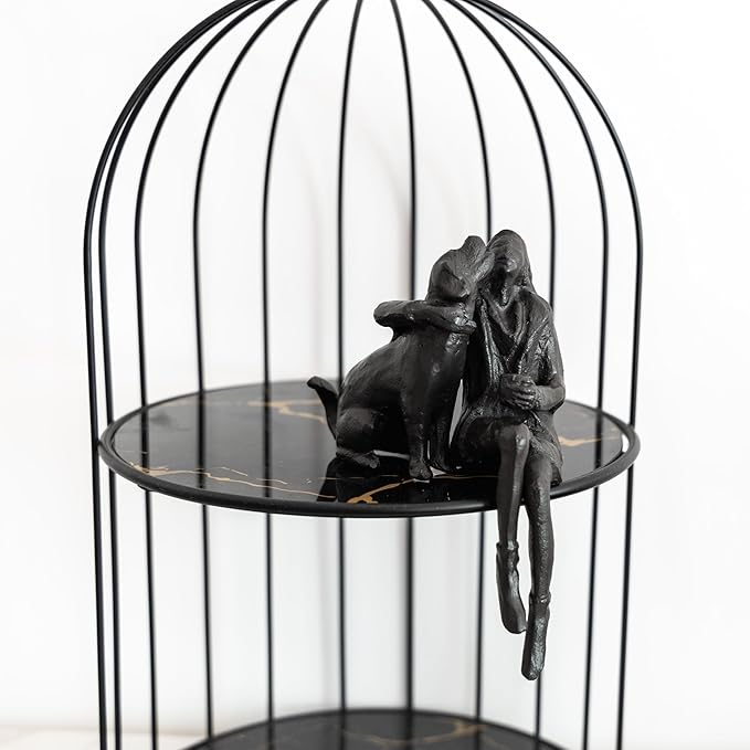 Cast Iron Sitting Woman and Dog Statue, Love Figurine, Gifts for Dog Lovers, Memorial Gifts for Women and Girls, Black-VerdiqueGarden