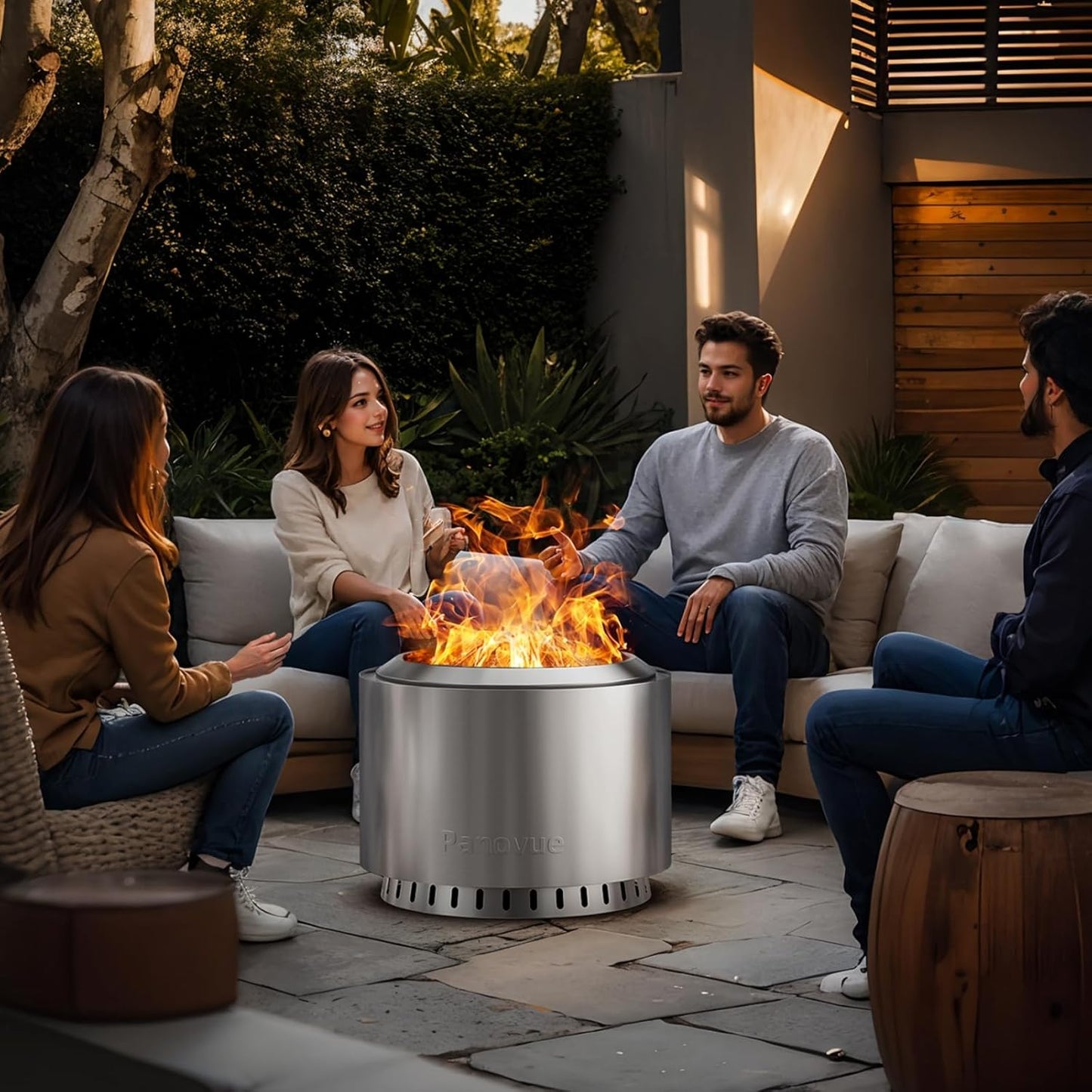 22 inch Smokeless Fire Pit with Waterproof Cover, Stainless Steel Outdoor Smokeless Firepit, Wood Burning Fire Pits for Camping, Bonfire,Low Smoke Firepit for Outside[Slivery]-VerdiqueGarden