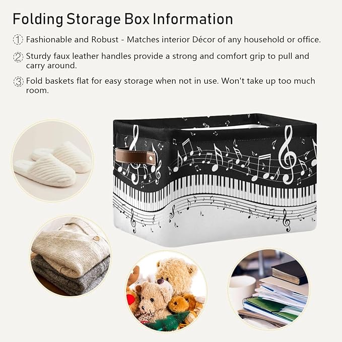 Black White Music Rectangular Storage Basket Organizer Bin Shelf Baskets For Clothes Gifts For Home Office Dorm-VerdiqueGarden
