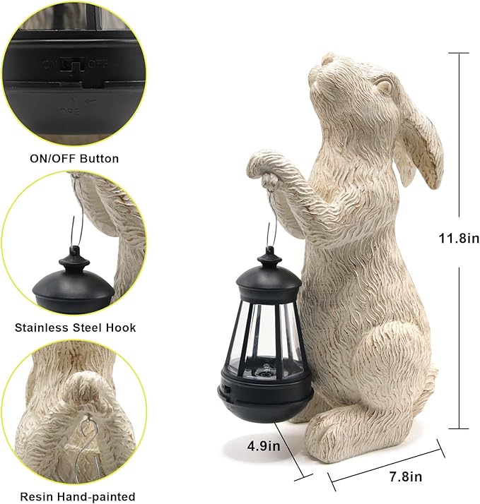 Garden Statues Rabbit with Solar Lights-Bunny Figurine Outdoor Easter Decorations Rabbit Decor for Lawn,Balcony-Yard Art Garden&Patio Decor,Unique Housewarming&Birthday Gifts for Women-VerdiqueGarden