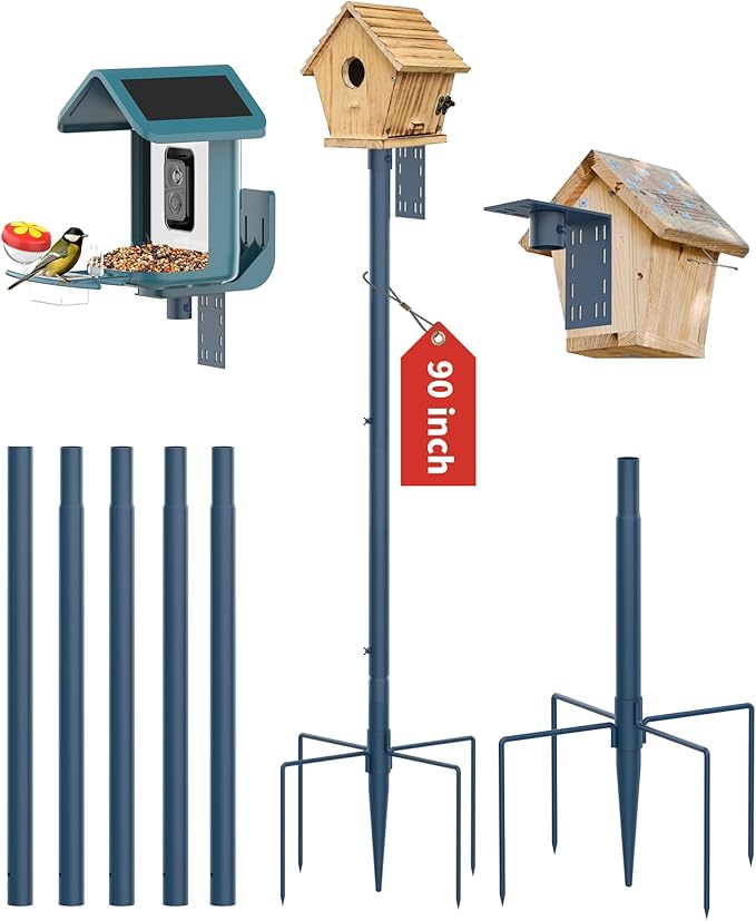Bird Feeder Pole Stand – 90 Inch Height Feeding Station with 1-Inch Dia Heavy Duty for Hanging Feeders, Bird House Pole Mount Kit for Outdoor, Slip-Fit Connection，Blue-VerdiqueGarden