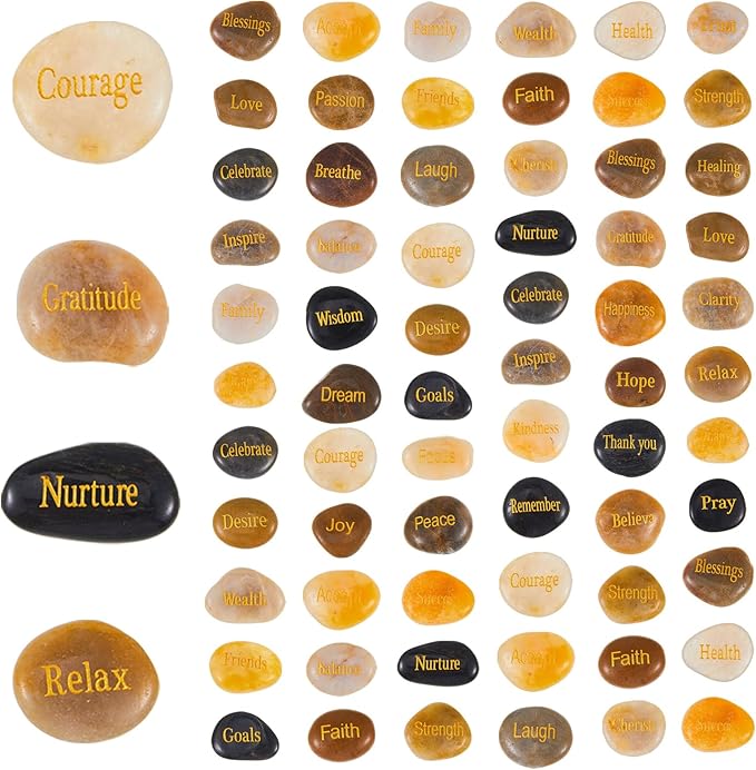 Fabbay Engraved Inspirational Stones Encouragement Motivational Rocks with Words Garden Positive Gift for Christmas Thanksgiving(Vintage Color,80 Pcs)-VerdiqueGarden