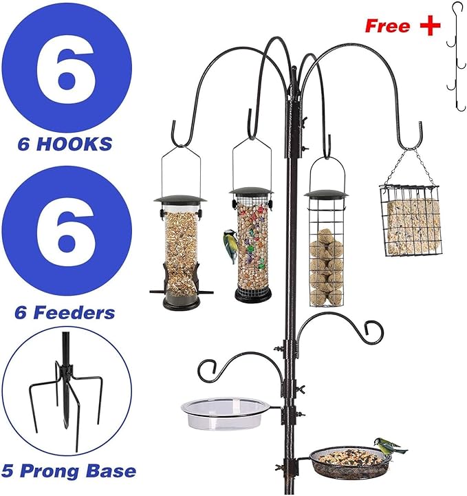 Bird Feeding Station Kit Pole Wild Bird Feeder Hanging Planter Hanger Multi Feeder Hanging with Metal Suet Feeder Bird Bath for Attracting Wild Birds-VerdiqueGarden