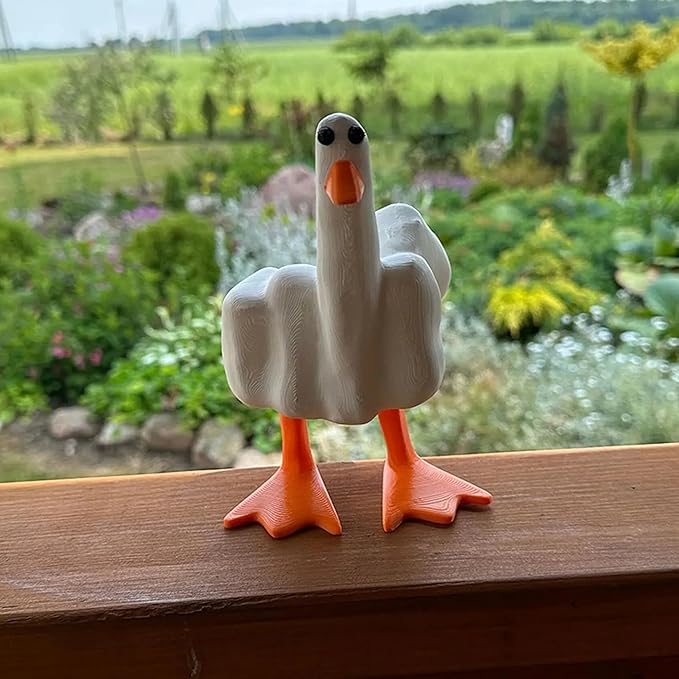 Middle Finger Duck You Figurine Middle Finger Desk Decor Funny Garden Decor Statues Figurines Ornaments for Home, Patio, Lawn, Yard, Office, Outdoor Decorations, Garden Gifts (White+Yellow)-VerdiqueGarden