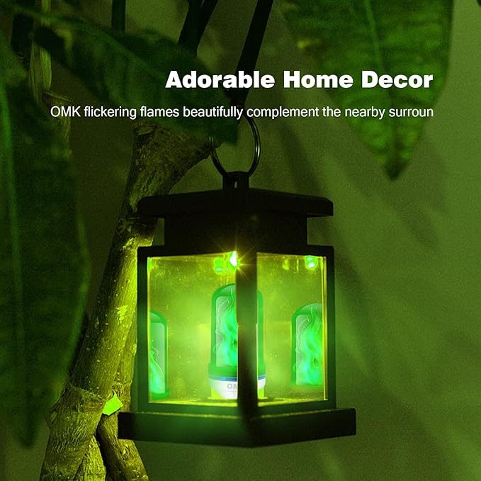 OMK 4 Pack Green Light Bulbs, Christmas Flame LED Light Bulbs Decorations Flickering/Breathing/Ligting/Gravity 4 Modes Flame Bulb for Bars Hotel Yard Porch Party Outdoor Decorative Holiday Gifts-VerdiqueGarden