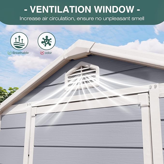 Storage Shed Plastic Outdoor Storage Shed Waterproof Container House with Lockable Door and Transparent Window for Garden, Lawn, Backyard, Patio (6x4FT)-VerdiqueGarden