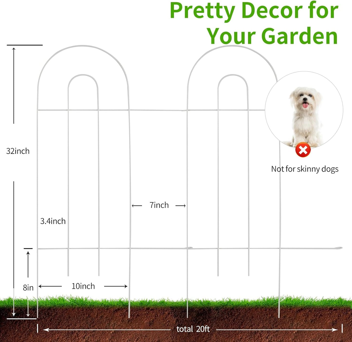 AMAGABELI GARDEN & HOME 14 Panels 32in(H)×20ft(L) Decorative Garden Fences and Borders for Dogs No Dig Rustproof Metal Fence Panel Garden Edging Border Animal Barrier Fencing for Flower Bed Yard White-VerdiqueGarden