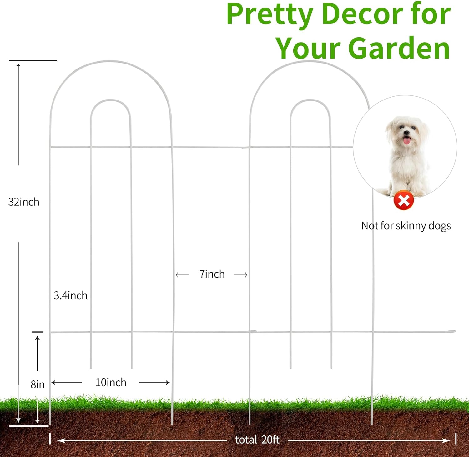 AMAGABELI GARDEN & HOME 14 Panels 32in(H)×20ft(L) Decorative Garden Fences and Borders for Dogs No Dig Rustproof Metal Fence Panel Garden Edging Border Animal Barrier Fencing for Flower Bed Yard White-VerdiqueGarden