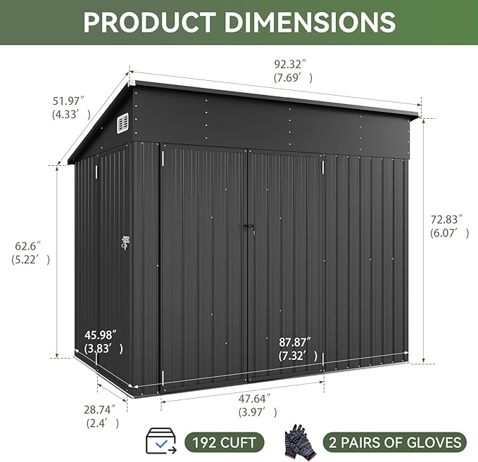 Aoxun 7' x 4' Shed 140 CU.FT Outdoor Waterproof Storage Shed with Triple Lockable Door Garden Metal Tool Shed for Outside-VerdiqueGarden