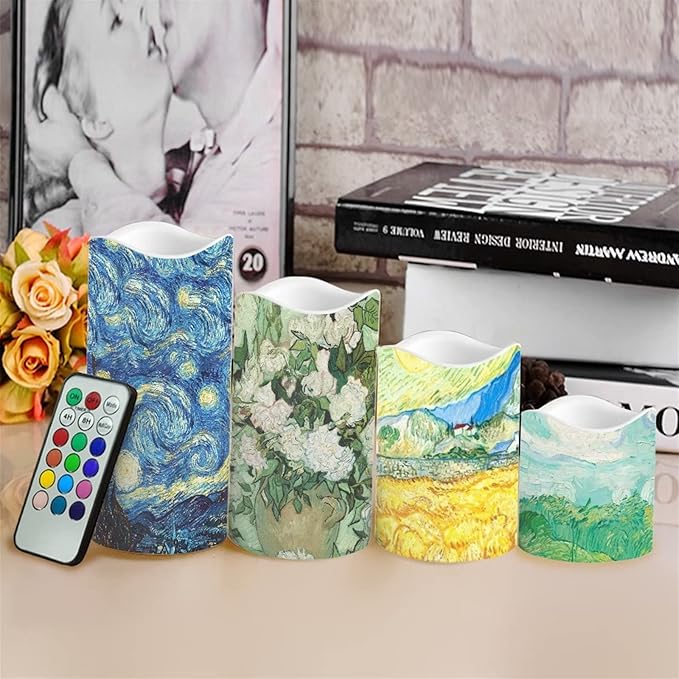 Ystardream Art Work Candles Plastic Moving Flickering LED Candles with Remote Color Changing & Timer,4 Packs Won't Melt Candle for Room Decor Accessories for Christmas Halloween-VerdiqueGarden