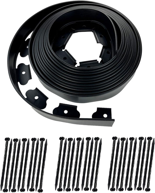 Hugeleaf Landscape Edging 2 Inch Tall, 30 Feet Garden Edging Border with 30pcs Stakes, Plastic Edging for Landscaping,Lawn,Flower Beds, Paver Edging (Black)-VerdiqueGarden