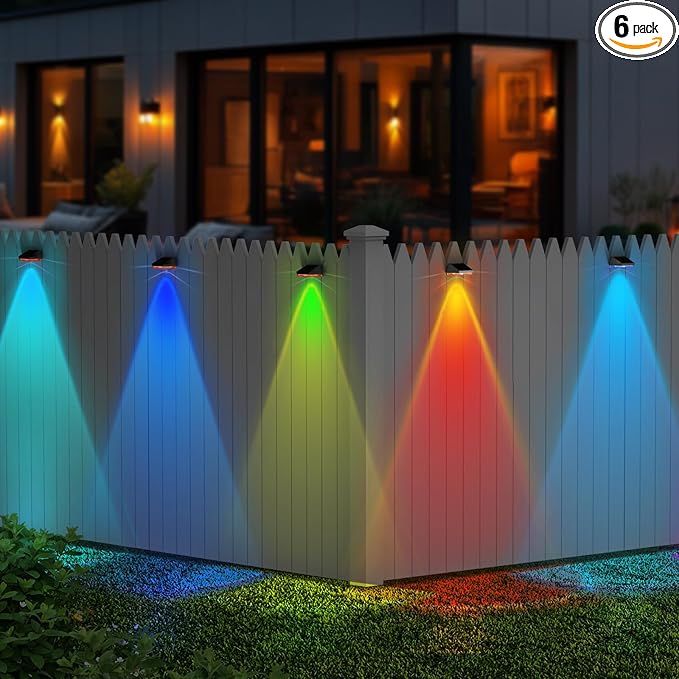 HENRE Solar Fence Lights - 9 Color Modes & Cyclical Gradient, IP44 Waterproof Solar Lights Outdoor, Auto On/Off, Fence Lights Solar Powered for Garden, Pathway, Yard Decor (6-Pack)-VerdiqueGarden