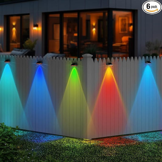 HENRE Solar Fence Lights - 9 Color Modes & Cyclical Gradient, IP44 Waterproof Solar Lights Outdoor, Auto On/Off, Fence Lights Solar Powered for Garden, Pathway, Yard Decor (6-Pack)-VerdiqueGarden