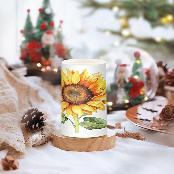Flickering Flameless Candles, Beautiful Sunflower LED Candles with Remote Timer, Set of 2 Battery Operated Candle for Valentine Wedding Birthday-VerdiqueGarden