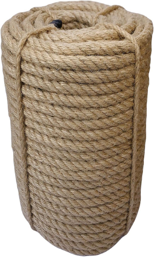 Jute Rope 12mm, 164 Feet 7lb Thick Garden Jute Twine String for DIY Cat Scratcher, Gardening, Bundling and Wall Hanging Craft Decorative (Brown)-VerdiqueGarden