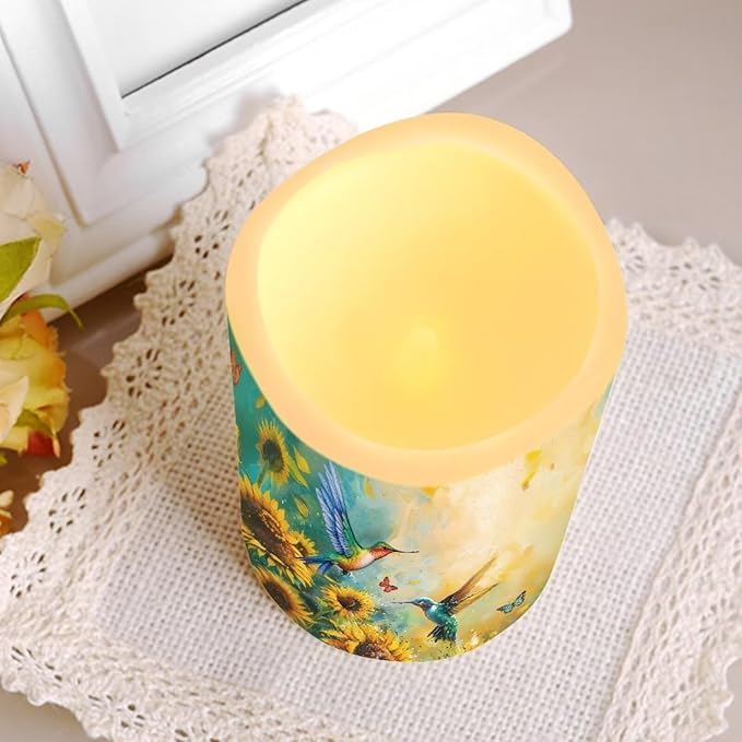 Ystardream Art Sunflower Hummingbird Flameless Candles for Outdoor Indoor Color Changing LED Candles with Remote Timer Battery Operated Candles for Valentines Wedding Home Decoration Gifts-VerdiqueGarden