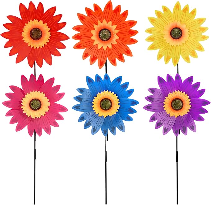 6pcs Sunflower Lawn Pinwheels Wind Spinners Large Windmill Pinwheel for Garden,Yard, Party Outdoor Decor (Sunflower Pinwheels)-VerdiqueGarden