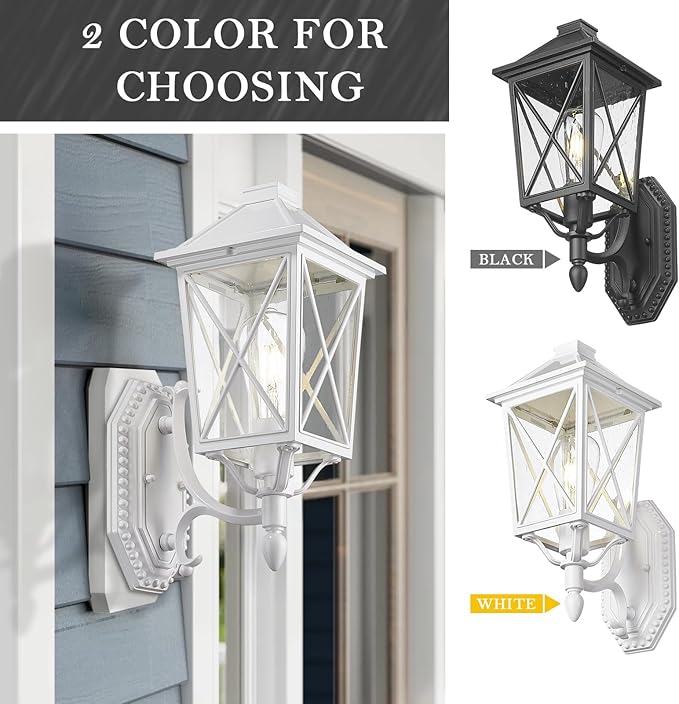 Darkaway Outdoor Wall Light Fixture,Outside Porch Lights Wall Mounted Seeded Glass Exterior Waterproof Lantern Modern E26 Socket Wall Sconce Lighting for Front Door Yard Patio-VerdiqueGarden