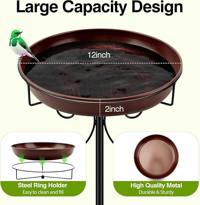 Daoeny Heavy Duty Bird Baths for Outdoors, 35In Outdoor Freestanding Birdbaths & Birdfeeder, Bird Bath Feeder Bowl with Metal Stake Garden Patio Yard Lawn Decor, Upgraded 5-Pronged Base (Brown)-VerdiqueGarden