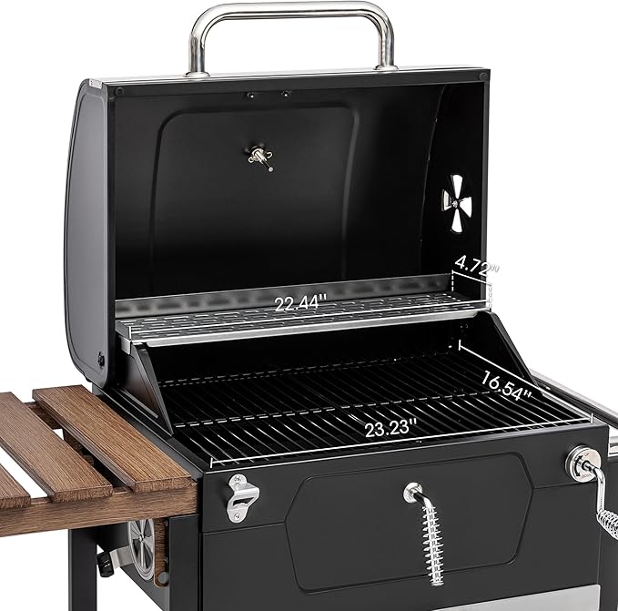 Royal Gourmet CD1824M 24-Inch Charcoal Grill, BBQ Smoker with Handle and Folding Table, Perfect for Outdoor Patio, Garden and Backyard Grilling, Black, Medium-VerdiqueGarden