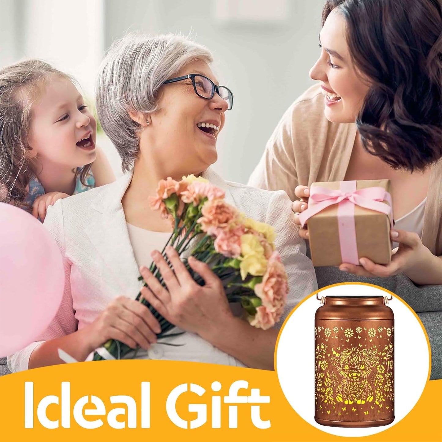 Solar Lanterns Outdoor Waterproof Garden Decor Birthday Gifts for Women Mom Grandma Hanging Solar Lights Metal Decoration Outside for Yard, Patio (Highland Cattle)-VerdiqueGarden