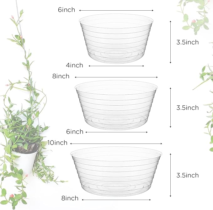 Hoolerry Plastic Plant Saucer Clear Deep Drip Tray Thickened Clear Plant Saucers Trays for Pots Deep Drip Trays for Home Garden Indoor and Outdoor Potted(15 Pcs, 6, 8, 10 Inch)-VerdiqueGarden