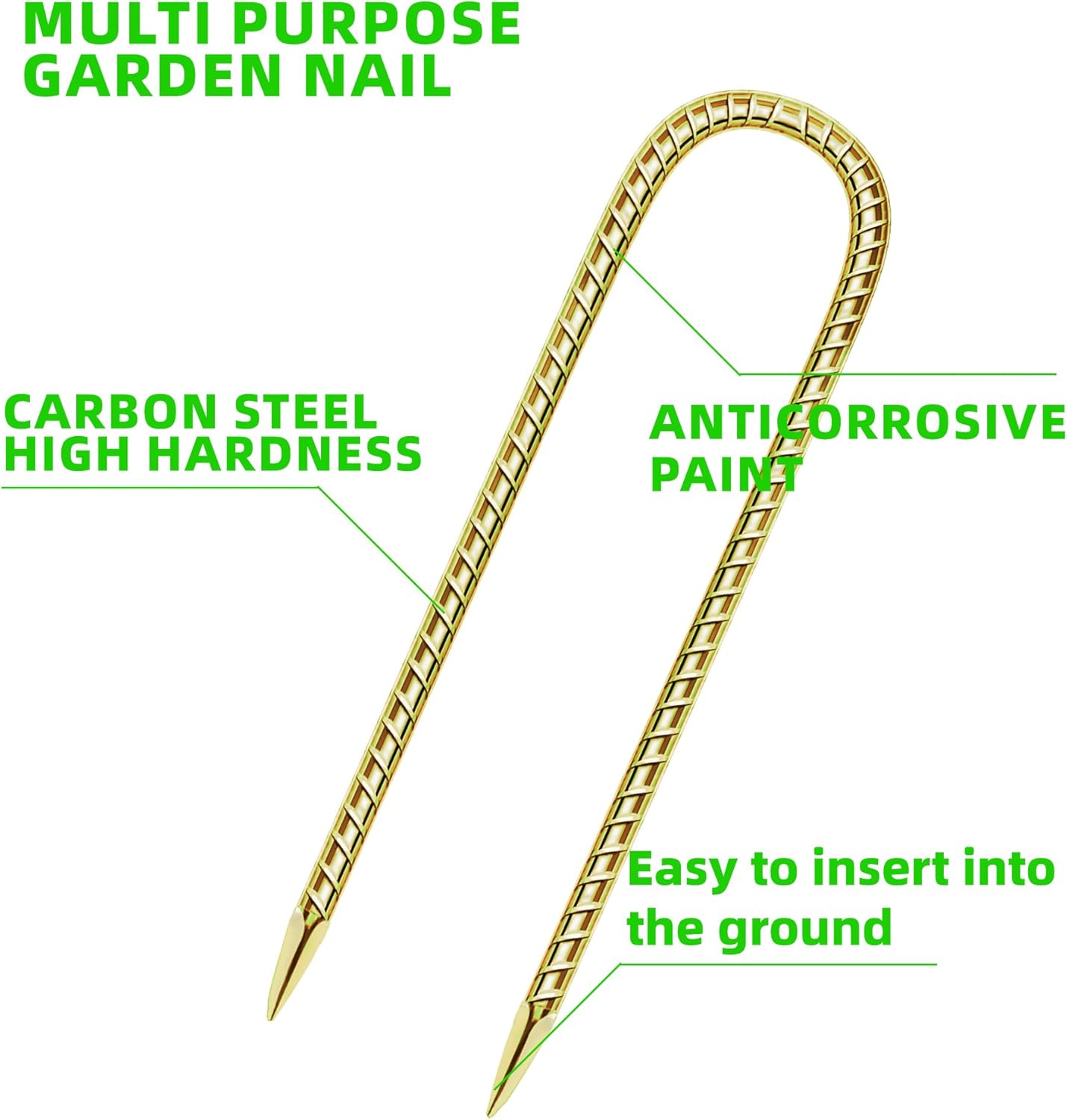 11 Pack 12 Inch Rebar Stakes Anti-Rust Galvanized Steel U Shape Hook Strong Ground Anchors for Tents, Position Kits, Fences, Trampolines Landscape Fabric for Farm Garden-VerdiqueGarden