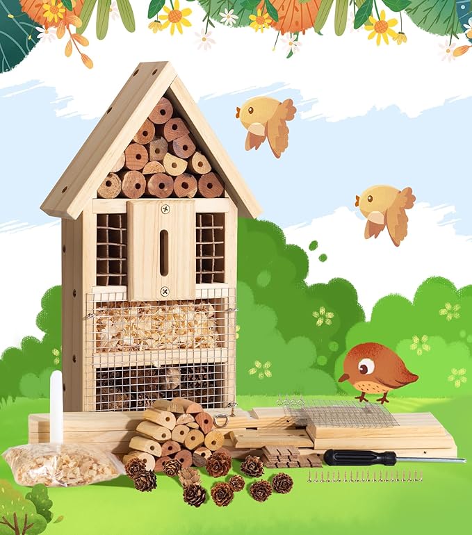2 PK Large Cedar Wood Insect House Kit for DIY Project Backyard Insect House, Bee House, Nesting Habitat Shelters, Garden Shelter for Bees, Butterflies, Bugs-VerdiqueGarden