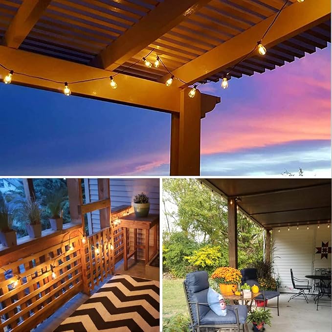 ZOTOYI Outdoor String Lights 50 FT, Patio Bulbs with 27 LED Plastic Edison ST38 Bulbs (2 Spare), Waterproof IP65 Outdoor Hanging Lights for Garden, Backyard, Cafe, Porch, Gift, Gazebo - Dimmable 2700K-VerdiqueGarden
