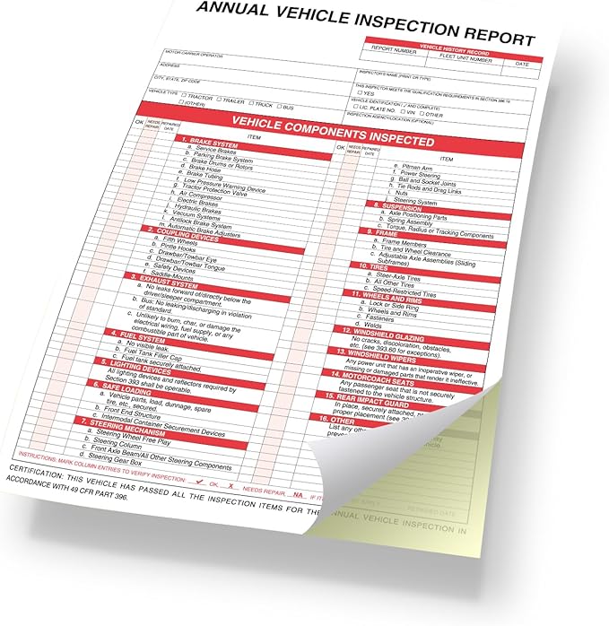 Annual Vehicle Inspection Report Form with Red Exterior Aluminum Inspection Label (6"x3.5"), and White Interior Inspection Label (5"x4") 25-pk-VerdiqueGarden