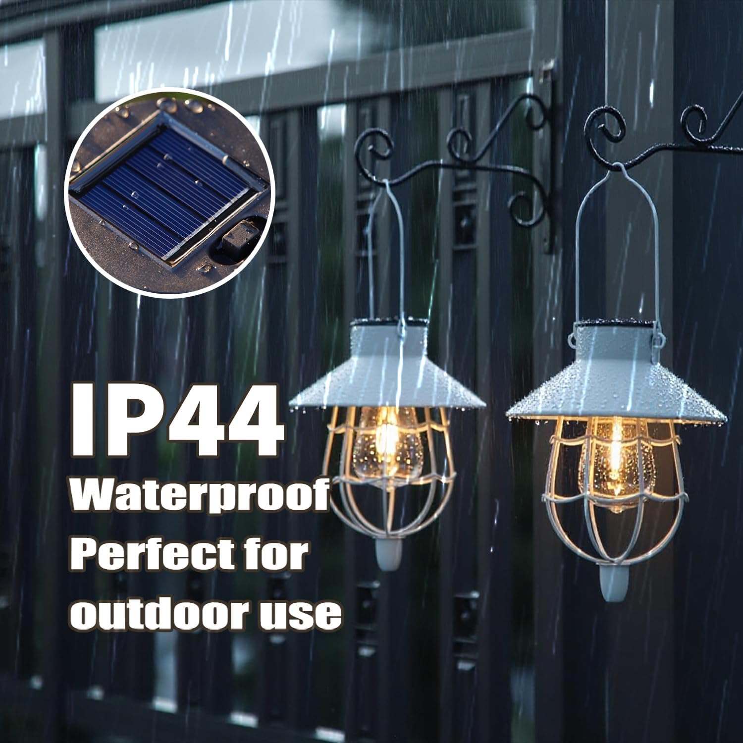 YAKii 2 Pack Solar Lantern Hanging Waterproof Outdoor Metal Solar Lamp with Warm White Light Decorate for Yard Garden Pathway Patio Porch Decor (White)-VerdiqueGarden