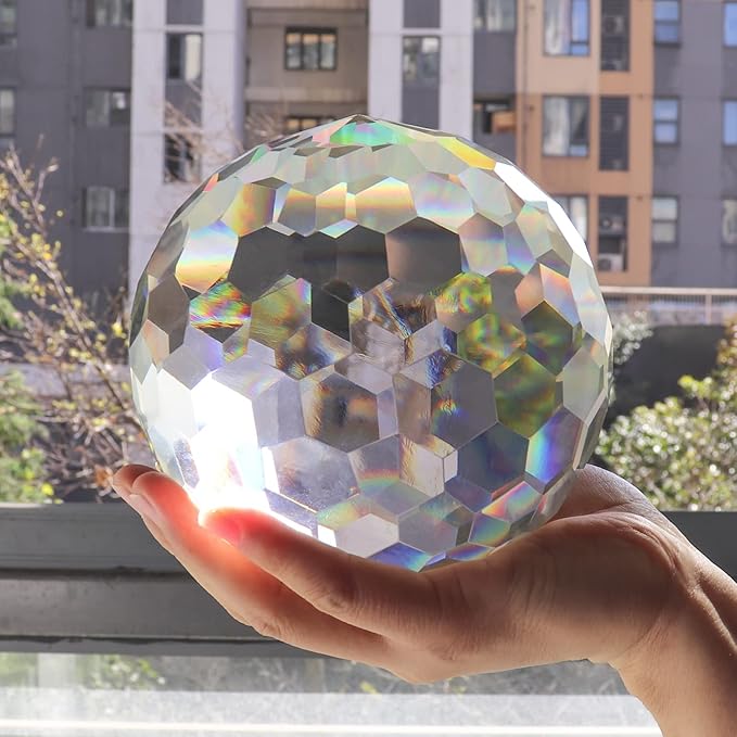 Clear Crystal Suncatcher Ball Prism Glass Sphere Faceted Gazing Ball Rainbow Maker Window Prisms Suncatcher for Window, Sun Catcher(150mm/5.91inch)-VerdiqueGarden