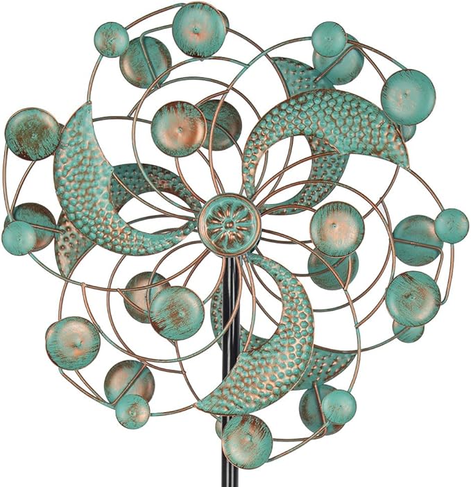 DREAMYSOUL Wind Spinner, Kinetic Wind Spinners Outdoor Metal, Garden Spinner for Yard Outside Patio Lawn Decor (Green & Cooper)-VerdiqueGarden