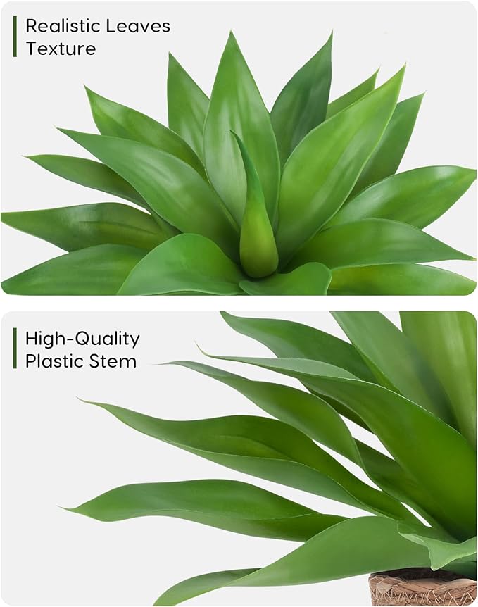 Velener Fake Agave with Rattan Pot, Artificial Plant Outdoor Agave - Fake Sucuulents Plants for Indoor and Outdoor Decor(16 Inch)-VerdiqueGarden
