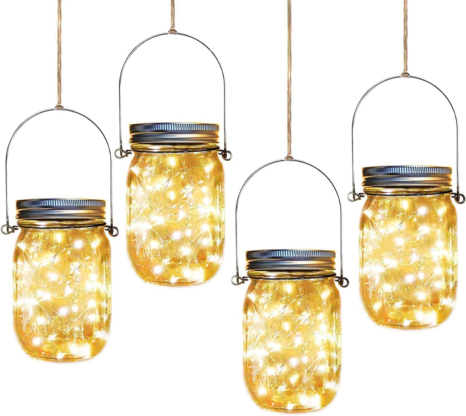 Solar Mason Jar Lights,4 Pack 30 Led Starry Fairy String Hanging Jar Lights,Solar Lanterns for Outdoor Patio Party Garden Wedding Christmas Decorations Lights(Mason Jars/Handles Included)-VerdiqueGarden