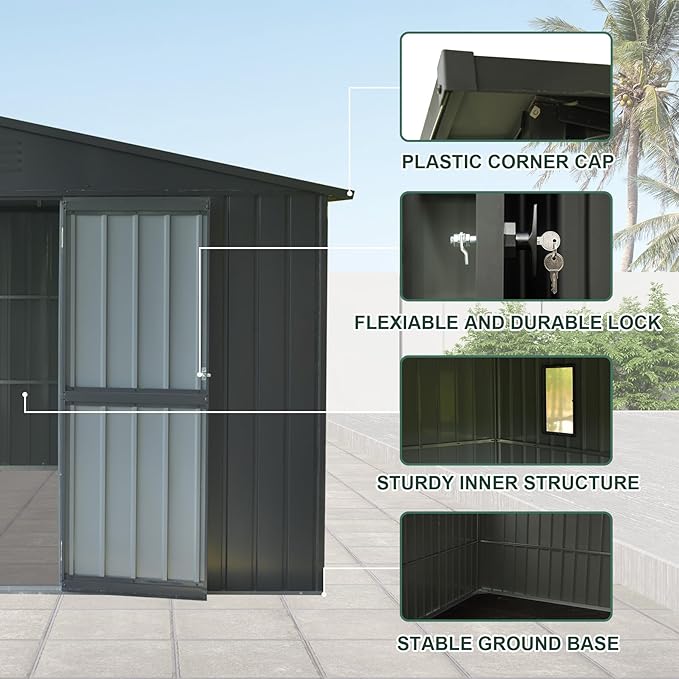 Domi Outdoor Storage Shed 11' x 9', Metal Steel Utility Tool Shed Storage House with Double Lockable Doors & Air Vents for Backyard Patio Garden Lawn Dark Grey-VerdiqueGarden