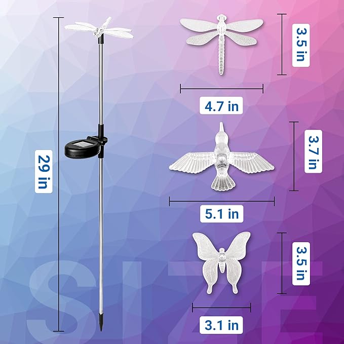 SOLPEX Solar Garden Lights, 6 Pack Solar Butterfly Lights Yard Decorations, Multi-Color Changing LED Solar Light Stakes, Solar Yard Lights for Garden, Patio & Lawn, Solar Bird Lights-VerdiqueGarden