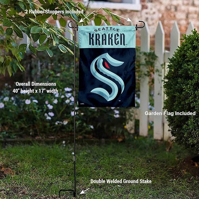 WinCraft Seattle Kraken Garden Flag and Pole Stand Holder-VerdiqueGarden