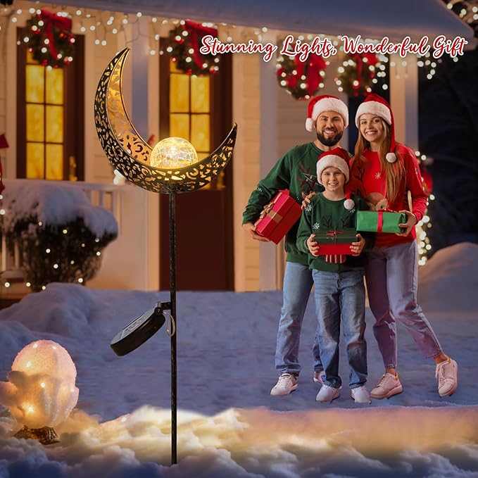 HOMEIMPRO 2Pack Moon Garden Solar Lights Outdoor Stakes Waterproof, Gifts for Mom, Crackle Glass Patio, Backyard Decorations, Balcony Lawn Ornaments, for Women Men Grandma (Bronze)-VerdiqueGarden