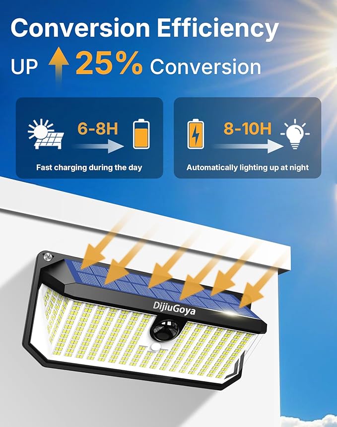 Solar Security Lights, 466 LED 4000 Lm - 270° Motion Sensor, IP68 Waterproof, 3 Lighting Modes, Dusk-to-Dawn Outdoor Flood Light for Fence Garden Backyard Garage - Pack of 4-VerdiqueGarden