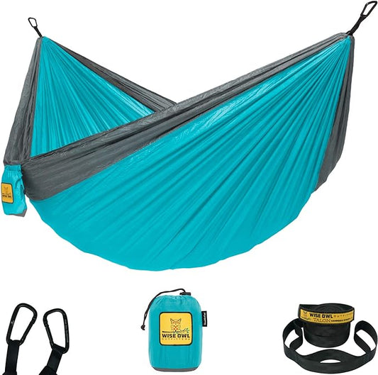 Wise Owl Outfitters Camping Hammock – 500lbs Portable Hammock with Tree Straps - Travel, Backpacking, Hiking, Outdoors Camping Gear - Single or Double
