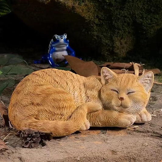 Garden Decor Cat Statue Outdoor Statue, Cat Figurines Garden Statues & Sculpture Decoration, Sleeping Cat Statue Decor for Patio, Porch and Lawn, Cat Gifts for Cat Lover and Women, Cat Memorial Stone-VerdiqueGarden
