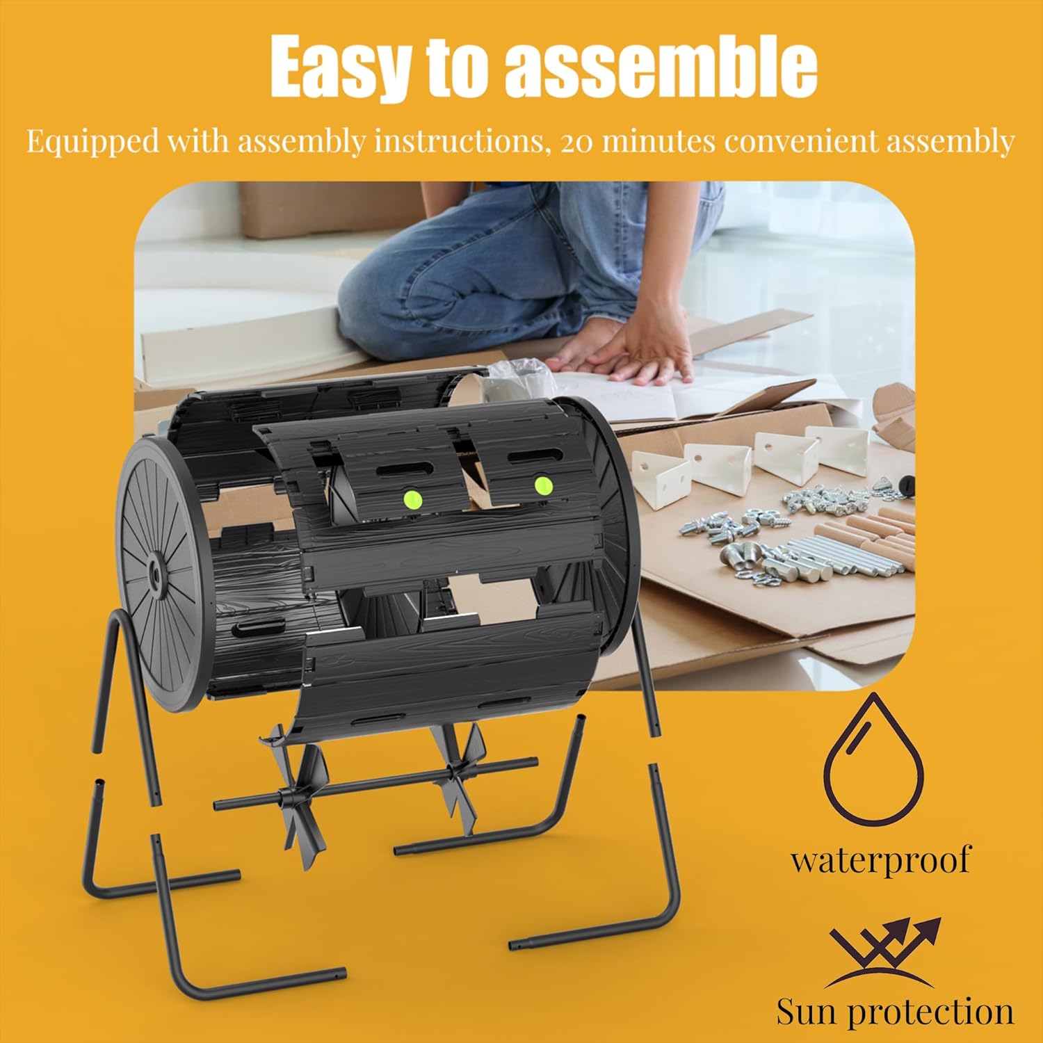 Dual-Chamber Outdoor Compost Tumbler, 37.5-Gallon Efficient Rotating Composter, UV-Resistant and Weatherproof, for Garden, Kitchen, and Yard (Black)-VerdiqueGarden