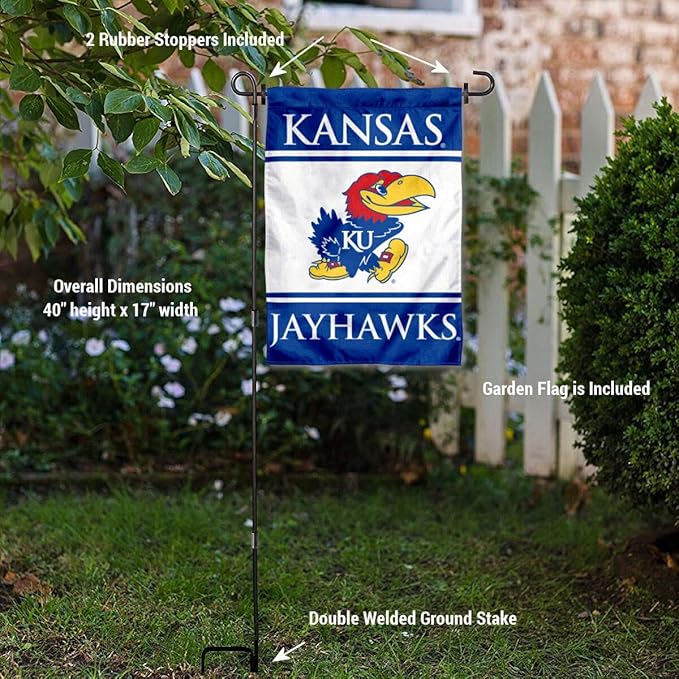 College Flags & Banners Co. Kansas Jayhawks Garden Flag with Stand Holder-VerdiqueGarden