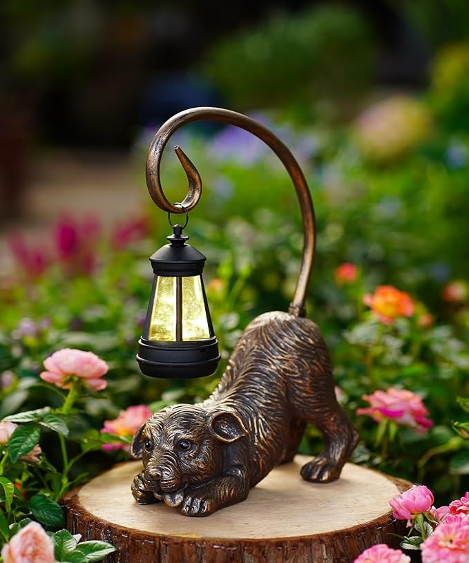 Garden Decor with Solar Lantern:Statues for Outdoor Decorations Yard Art Figurine for Patio Balcony Porch Lawn Ornaments-Gifts for Mom Grandma-VerdiqueGarden