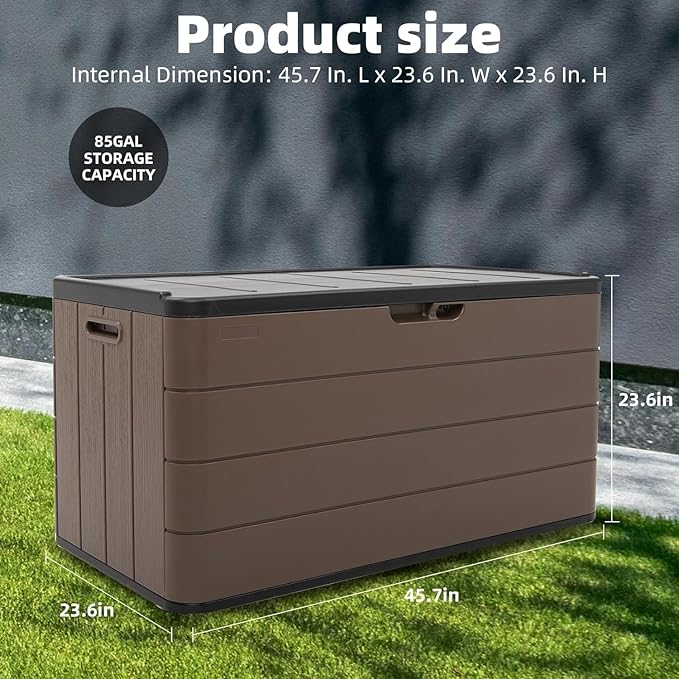 Heavy-Duty 100 Gallon Outdoor Storage Bench - Waterproof Patio Deck Box for Outside Use, Lockable Resin Storage with UV Protection, Granite Grey-VerdiqueGarden