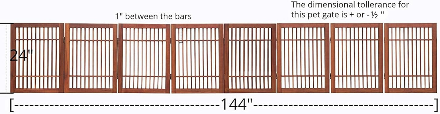 Urnporium Freestanding Pet Gate Folding Wooden Fence for Indoor & Outdoor Use, Durable Acacia Hardwood (Brown Pet Gate, 8 Panel 24" Tall)-VerdiqueGarden