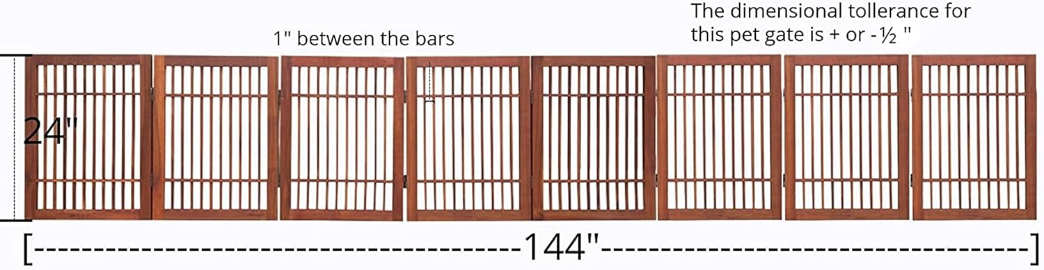 Urnporium Freestanding Pet Gate Folding Wooden Fence for Indoor & Outdoor Use, Durable Acacia Hardwood (Brown Pet Gate, 8 Panel 24" Tall)-VerdiqueGarden